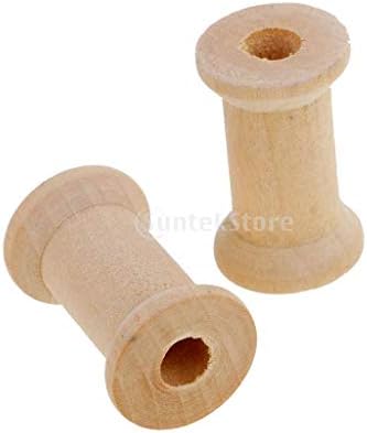 Perfeclan 100 Pieces Unfinished Wood Empty Thread Spools Reels Bobbins for Sewing Ribbon DIY Tools