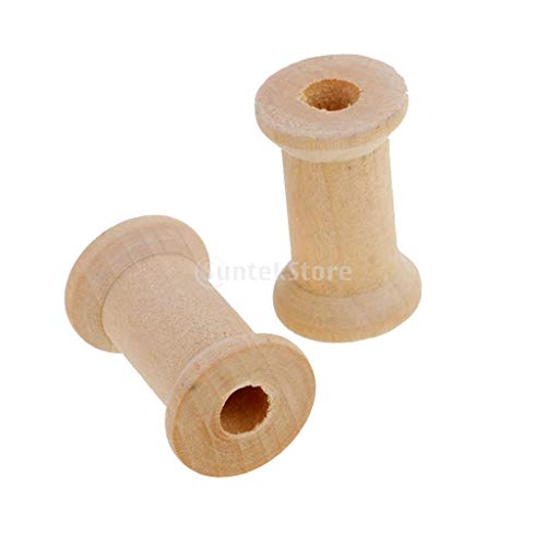 Perfeclan 100 Pieces Unfinished Wood Empty Thread Spools Reels Bobbins for Sewing Ribbon DIY Tools