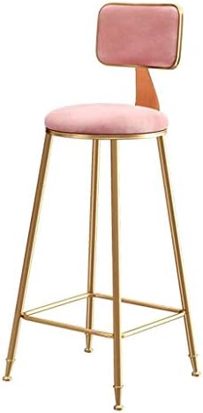 YDHYYDQCFJL Bar Stools With Gold Metal Legs | Casual Upholstered Dining Chair | Velvet Cushion Breakfast Restaurant Stool Kitchen Island Counter Bar Stool (Color : Pink, Size : 65cm)