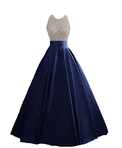 HEIMO Women's Sequins Keyhole Back Evening Ball Gown Beaded Prom Formal Dresses Long H095 0 Navy