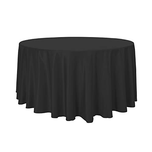 Photo 1 of sancua Round Tablecloth - 108 Inch - Water Resistant Spill Proof Washable Polyester Table Cloth Decorative Fabric Table Cover for Dining Tables, Buffet Parties and Camping, Black