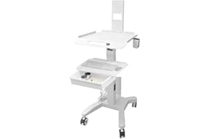 Medical Laptop Workstation Cart with Wheels, Adjustable Height Rolling Lab Trolley with Scanner Holder - Sturdy Mobile Comput