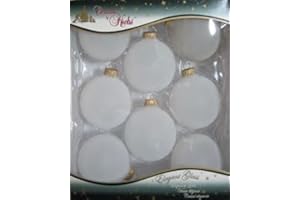 Christmas by Krebs [8 Pack] Frost White with Gold Caps 2 5/8" (67mm) Ornament Designer Seamless Craft Glass Ball
