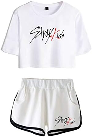 HAMIQI Stray Kids Suits Women Round Neck T-Shirt + Running Shorts Two Piece Suit Leisure Sportwear