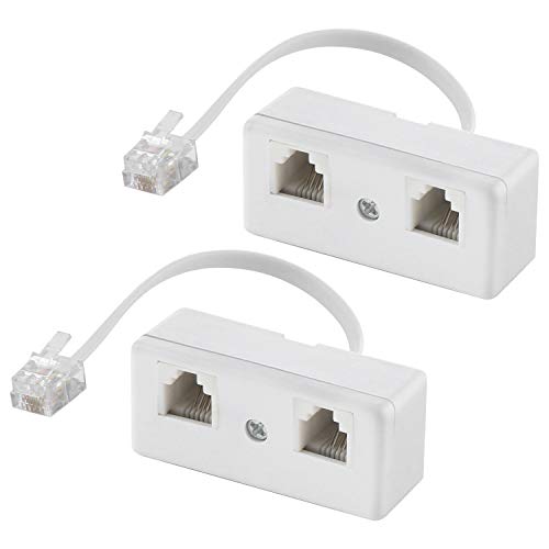 NB Répartiteurs téléphoniques bidirectionnels, câble RJ11 6P4C adaptateur mural téléphonique et séparateur, convertisseur mâle vers 2 femelles pour ligne fixe (blanc, lot de 2)