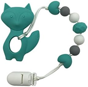 Fox Teether Of Silicone Teething Pacifier Clip - Silicone Universal Soother Clip - Baby and Mommy Beads Silicone Teething (Turquoise)