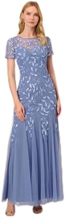 hand beaded ankle length dress in french blue Adrianna Papell Women's Bead Mesh Ball Gown - French Blue