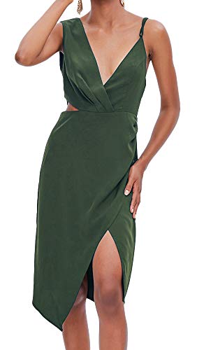 TOP-MAX Women's Dresses - Summer Elegant Spaghetti Straps V Neck Sleeveless Cocktail Club Party Casual Midi Dress Green