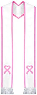 The Sash CompanyAwareness Pink Ribbon White with Pink Border and White Fringe Satin Clergy Stole