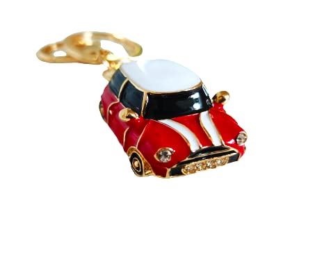 RK Gifts Mini Style Car Keyring Gift Blue/Red Rhinestone Detail with Gold Coloured Trim (Red(1))