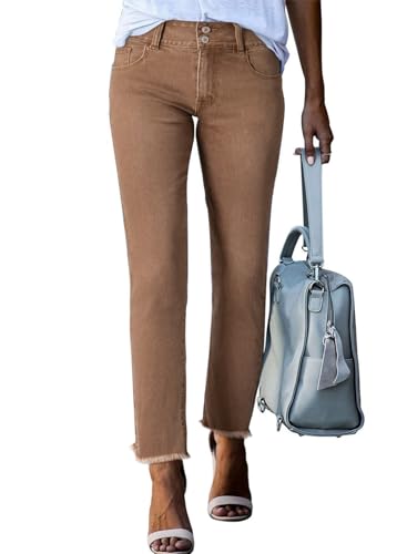 Sidefeel Women's Brown Jeans Straight Leg Denim Pants Size 18 at Amazon