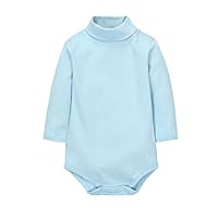 CuteOn Baby Boys Girls Solid Color Basic Turtleneck Cotton Bodysuit Jumpsuit Light Blue 6 Months