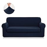 CHUN YI 2-Piece Stretch Polyester and Spandex Rhombus Jacquard Sofa Slipcovers Durable Soft Sofa Covers High Elastic Couch Cover Easy Fitted 3 Seats Couch Slipcover (Sofa, Dark Blue)
