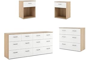 Home Square 4PC Set with 2 Nightstands 1 Chest and 1 Double Dresser in Oak and White