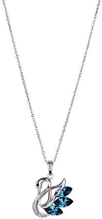 Elegant Exquisite Swan Women Swarovski Crystals Pendent Silver Plated Adjustable Necklace Gift for Her(Blue)