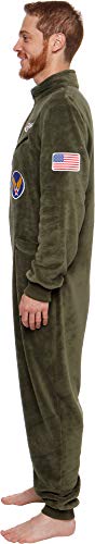 Silver Lilly One Piece Fighter Pilot Costume - Adult Novelty Flight Suit Jumpsuit Pajamas (Olive, Medium)