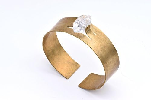 Herkimer Diamond Quartz Brass Cuff Bracelet, Adjustable