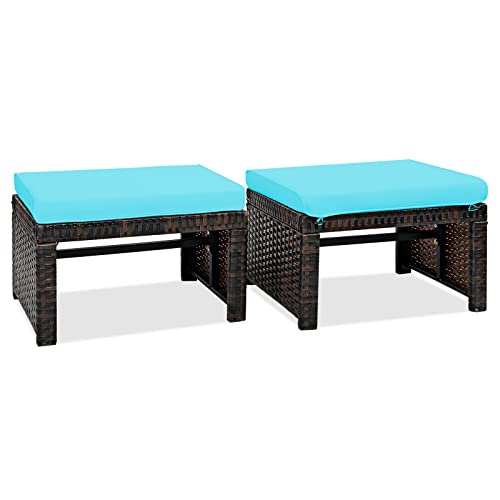RELAX4LIFE 2-Piece Wicker Outdoor Ottoman, Rattan Footrest Set of 2 with Remova…