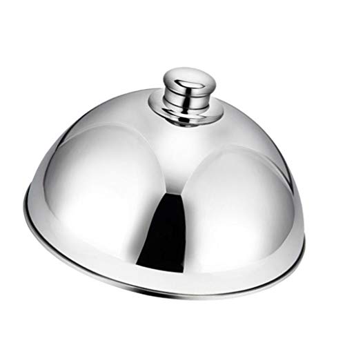 Fenteer Steel Cloche Food Cover Dome Serving Plate Dish Dining Dinner Silver Small 25.5cmX15cm - Thumbnail 6