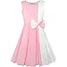 Sunny Fashion KY72 Girls Dress Color Block Contrast Bow Tie Pink White Party Size 5