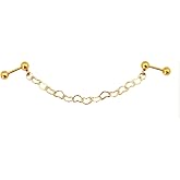 Zynova 16G Surgical Steel Heart Chain Dangle Industrial Piercing Jewelry for Women Cartilage Industrial Barbell Earrings Gold Silver