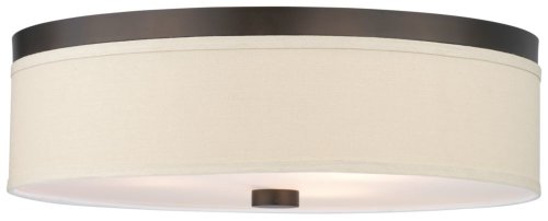 Forecast Lighting F1319-20U Embarcadero Two-Light Energy Efficient Flushmount with Vanilla Fabric Shades and Etched White Glass, Sorrel Bronze