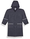 Fabugears Boys/Girls Kids/Juniors Rain Coat Whit Reflector, Full Length Long Hooded L(10-12) Navy