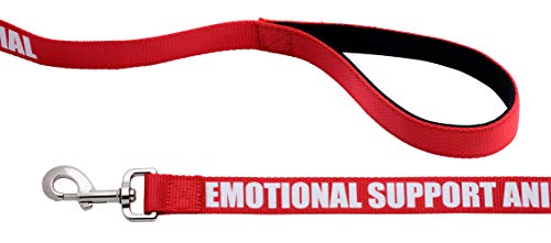 Just 4 Paws Padded Emotional Support Leash with Neoprene Handle & Reflective Print on Both Sides, 4 Foot Long, 2 Widths, for Harnesses, Vests or Collars, Red (Regular 4' X 5/8", Red)