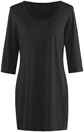 Womens Basic Laying Shirt Dress Half Sleeve Deep Crewneck Tunic Tops Black XL