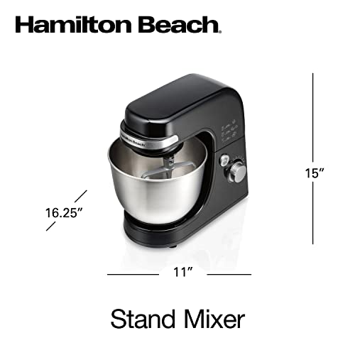 Hamilton Beach Electric Stand Mixer, 4 Quarts, Dough Hook, Flat Beater Attachments, Splash Guard