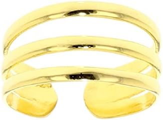 Yellow Gold Plated .925 Sterling Silver Adjustable 3 Rows Band Toe Ring