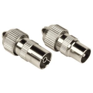 electrosmart Pair of TV Aerial Coaxial Adaptors Set comprises of 1x Male Coax Plug & 1x Female Coax Socket ~ Nickel Plated with Solder Free Clamping Screw