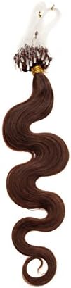 Xiaonibang Remy Human Hair Extensions Easy Loop Micro Rings Bead Tip Wavy Hair (04 Medium Brown)