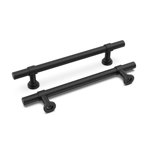 LONTAN 15 Pieces Kitchen Handles 128 mm Distance Black Handles Drawers Stainless Steel Furniture Hardware Minimalist Design for Dresser Drawers and Kitchen Cabinets
