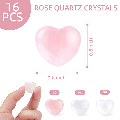 BigOtters Heart Rose Quartz, 16 PCS Healing Crystals Gemstones Bulk Love Palm Crystals for DIY Crafts Chakra Wedding Valentine