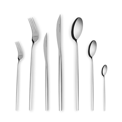 Karaca Mild 84-Piece Cutlery Set for 12 People - 316+ Stainless Steel, Dinnerware Tableware Silverware Service, Includes Fork, Spoon, Knife, Dessert Fork,Teaspoon, Mirror Polished, Silver