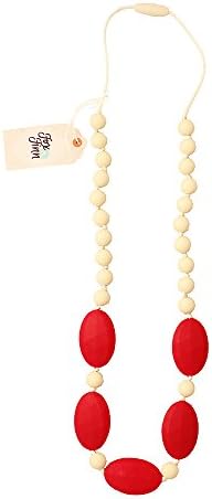 Fox and Finn 'Aubrey' Silicone Teething Necklace for Babies | Safety Knotted Silk Rope | Does Not Pull Out Hair | 14 Inch Drop (cherry + latte)