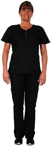 Women's Scrub Set 2 Pocket Top and 4 Pocket Cargo Pant -#1113 (Small, Black)