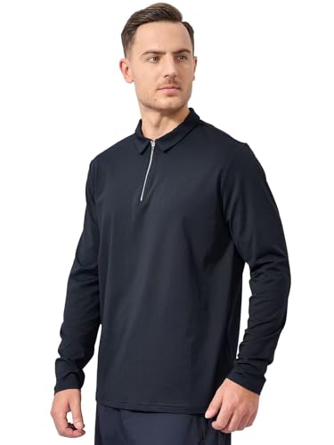SVILU MEN’S LONG SLEEVE POLO – 1/4 ZIP UP GOLF FISHING SHIRTS RUNNING OUTDOOR ZIPPER CLOSURE BLACK SIZE XL