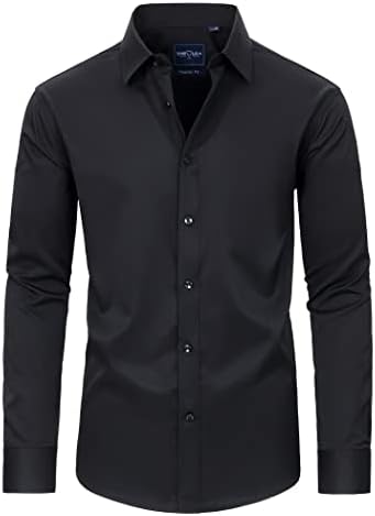 Alimens Gentle Men's Stain Shield Dress Shirt Solid Stretch Long