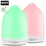 Essential Oil Diffuser , Avaspot 2 Pack 120ml Ultrasonic Aroma Diffuser Cool Mist Humidifier Aromatherapy Diffuser with Adjustable Mist Modes, Waterless Auto Off, 7 LED Light Color In One Box