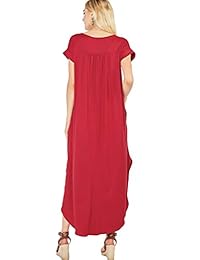 Entro - Vestido largo de manga corta para mujer, cuello en V, con dobladillo alto y bajo