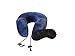 Globe Trot Gear Memory Foam Travel Neck Pillow with Ear Plugs, Carrying case, Eye Mask and Gel (Blue with Black Eye Mask)