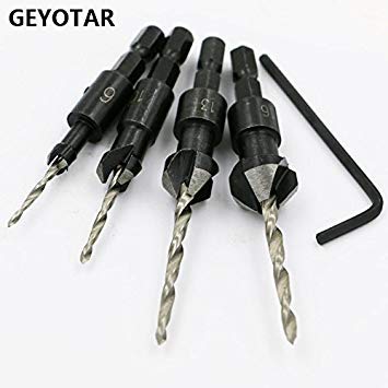 Generic 4PCS Wood Countersink Drill Bit Set Electric Carving Tools Woodworking Boring Counterbore Hex Shank Chamfer Bore Hole Cutter