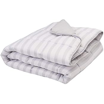 Linenspa LS70QQGRGWMICO Reversible Down Alternative Quilted Comforter, Queen, Grey/White Stripe
