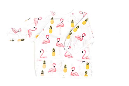 Pikababy Long Sleeved Bib Waterproof Bibs with Pocket - 6 to 24 Months Baby Girl and boy Colors (Flamingo)
