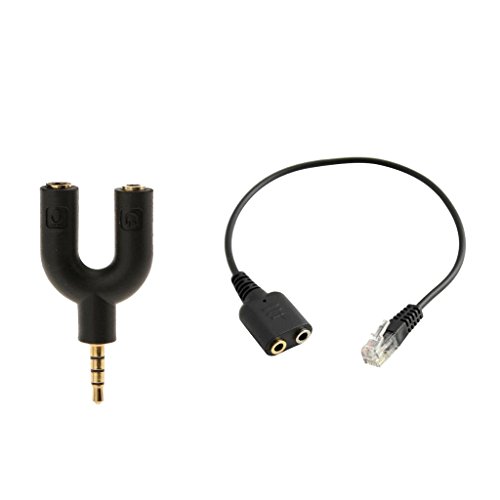 Dovewill RJ9 Modular Plug to Dual 3.5mm Female Jacks for Analog PC Headset to Desk Phones +3.5mm Male to Twin Female U Shape Audio Headphone Earphone Splitter Black