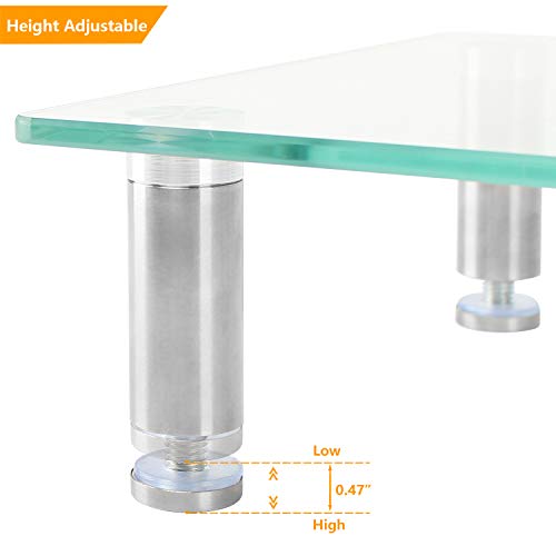 5Rcom 2 or 1 Tier Computer Monitor Stand Clear Tempered Glass Laptop Riser,Multi Desktop Shelf Organizers with Height Adjustable Legs for Flat Screen LCD LED TV, Laptop