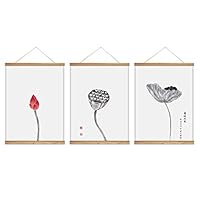 3 Panel Hanging Poster with Wood Frames Lotus Canvas Artwork Wall Picture Home Decoration - 18