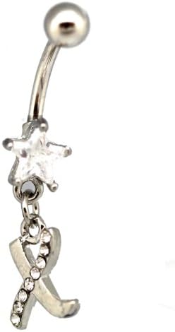 Initial X Charm Belly Ring Star Diamond Studded Letter X Bananabell (14 G) 1pc